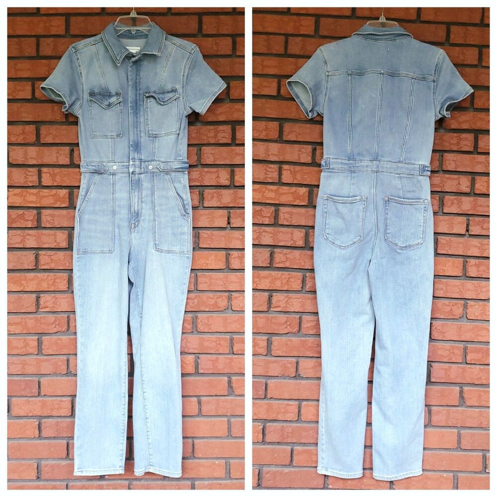 Good American Fit for Success Denim Jumpsuit Womens M Blue Stretch Utility